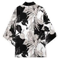 Black White Monotone Tropical Flowers Pattern Kimono - Polynesian Pride