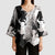 Black White Monotone Tropical Flowers Pattern Kimono Sleeve Blouse - Polynesian Pride