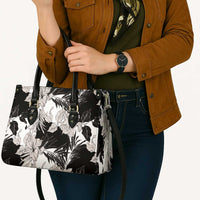 Black White Monotone Tropical Flowers Pattern Leather Bag - Polynesian Pride