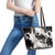 Black White Monotone Tropical Flowers Pattern Leather Tote Bag - Polynesian Pride