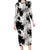 Black White Monotone Tropical Flowers Pattern Long Sleeve Bodycon Dress - Polynesian Pride