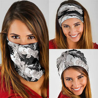 Black White Monotone Tropical Flowers Pattern Neck Gaiter - Polynesian Pride