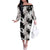 Black White Monotone Tropical Flowers Pattern Off The Shoulder Long Sleeve Dress - Polynesian Pride