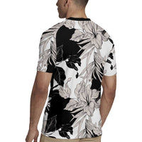 Black White Monotone Tropical Flowers Pattern Rugby Jersey - Polynesian Pride