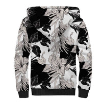 Black White Monotone Tropical Flowers Pattern Sherpa Hoodie - Polynesian Pride