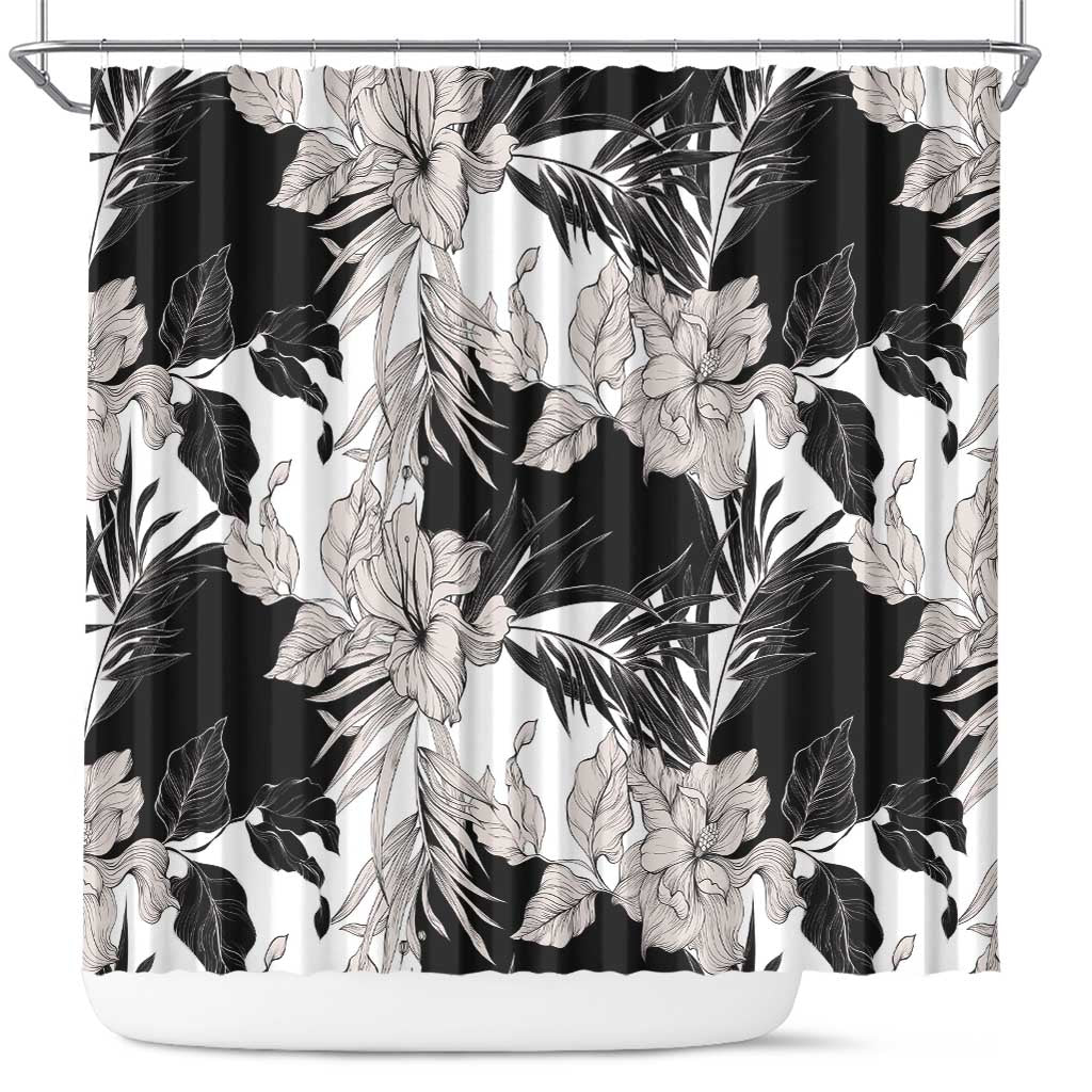 Black White Monotone Tropical Flowers Pattern Shower Curtain LT01 Black - Polynesian Pride
