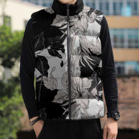 Black White Monotone Tropical Flowers Pattern Sleeveless Puffer Jacket LT01 - Polynesian Pride
