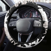 Black White Monotone Tropical Flowers Pattern Steering Wheel Cover - Polynesian Pride
