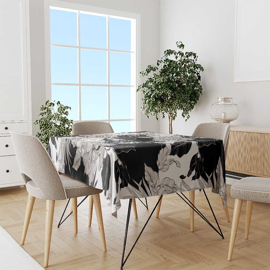 Black White Monotone Tropical Flowers Pattern Tablecloth - Polynesian Pride