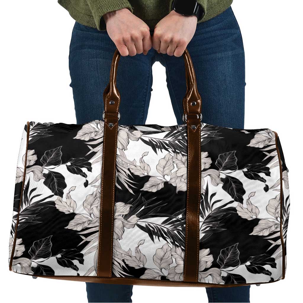 Black White Monotone Tropical Flowers Pattern Travel Bag LT01 Black - Polynesian Pride