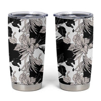 Black White Monotone Tropical Flowers Pattern Tumbler Cup - Polynesian Pride