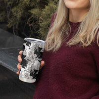 Black White Monotone Tropical Flowers Pattern Tumbler Cup - Polynesian Pride