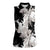Black White Monotone Tropical Flowers Pattern Women Sleeveless Polo Shirt - Polynesian Pride
