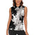 Black White Monotone Tropical Flowers Pattern Women Sleeveless Polo Shirt - Polynesian Pride