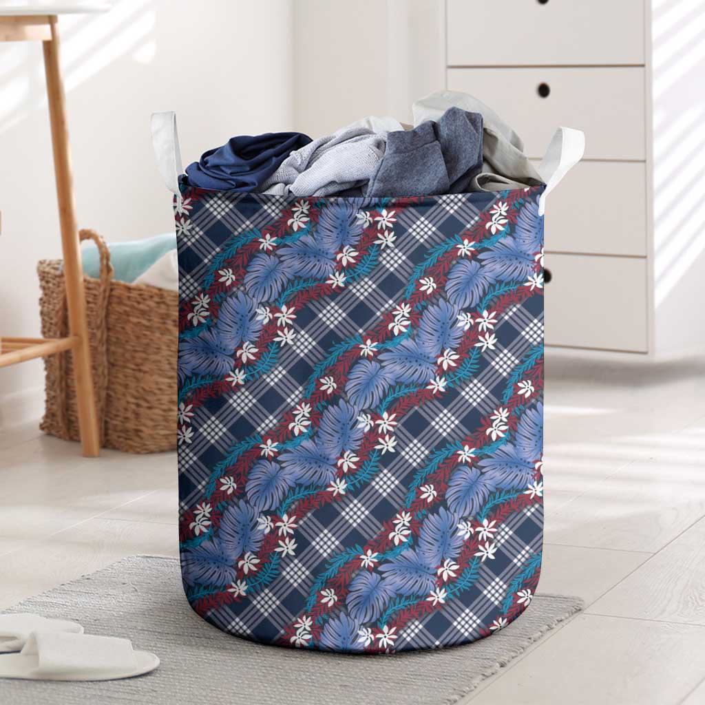 Polynesian Monstera Tiare Floral Laundry Basket Royal Blue Tropical Plaid LT01 Blue - Polynesian Pride