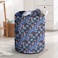 Polynesian Monstera Tiare Floral Laundry Basket Royal Blue Tropical Plaid - Polynesian Pride