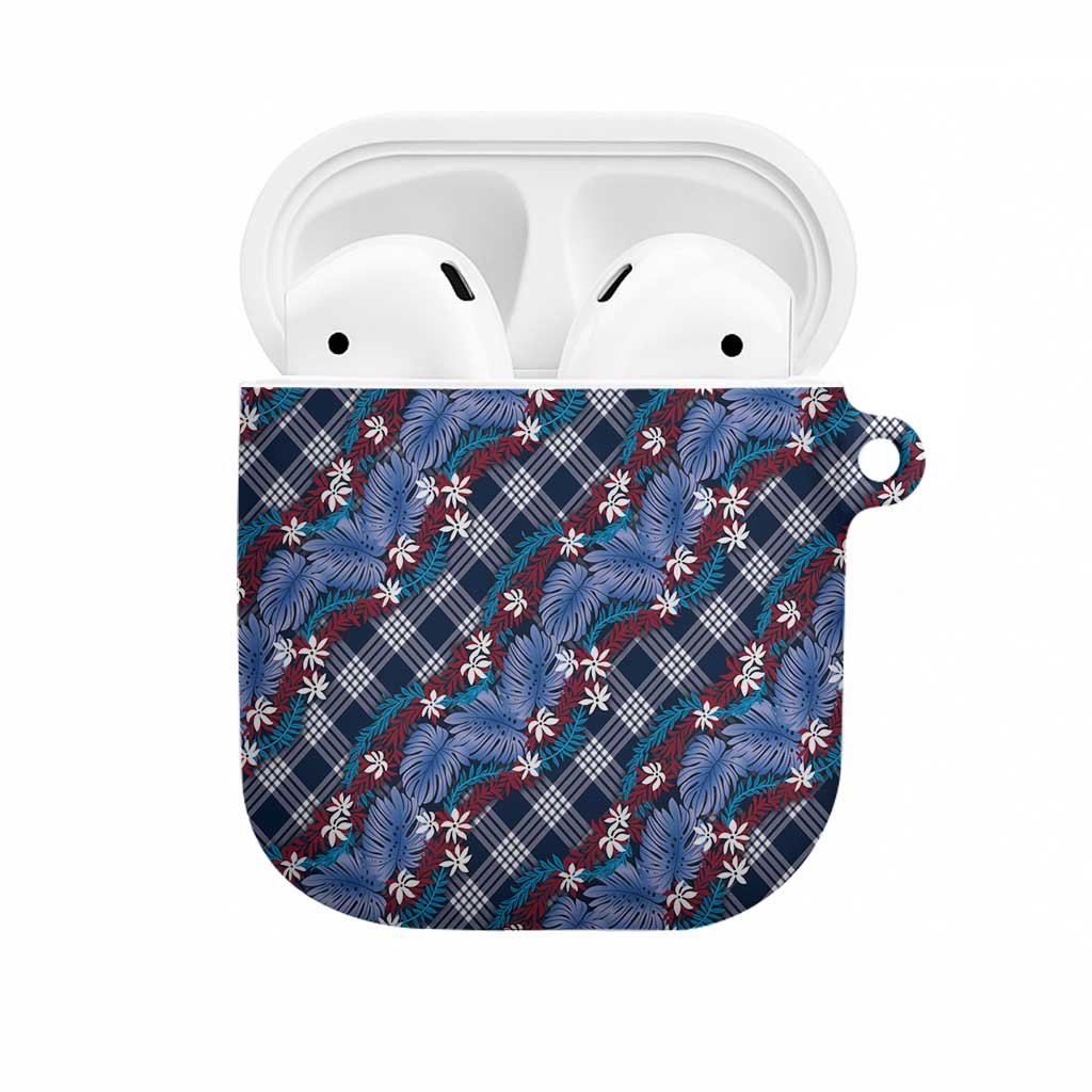 Polynesian Monstera Tiare Floral AirPods Case Royal Blue Tropical Plaid LT01 Blue - Polynesian Pride
