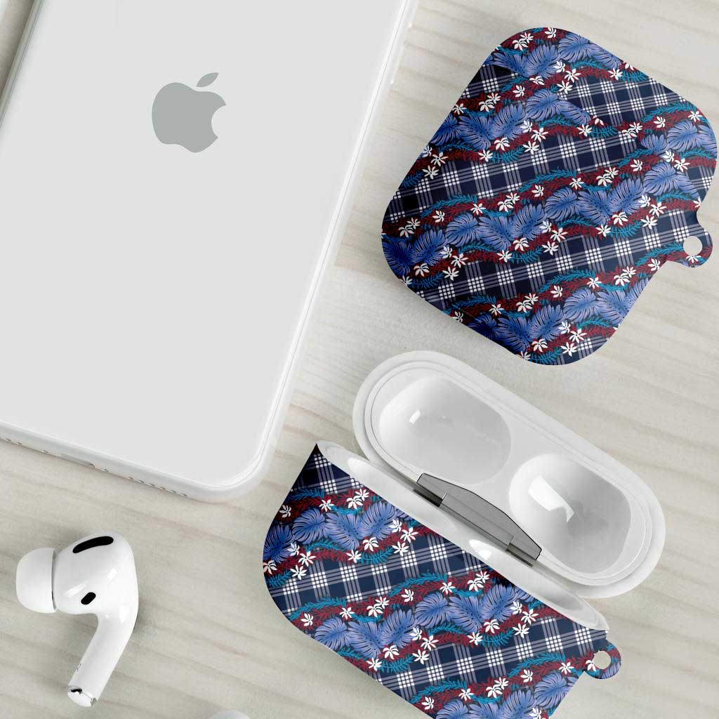 Polynesian Monstera Tiare Floral AirPods Case Royal Blue Tropical Plaid - Polynesian Pride