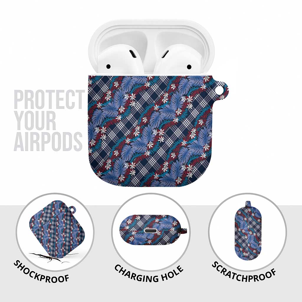 Polynesian Monstera Tiare Floral AirPods Case Royal Blue Tropical Plaid - Polynesian Pride