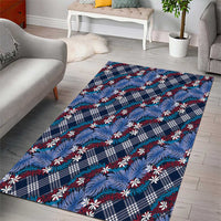 Polynesian Monstera Tiare Floral Area Rug Royal Blue Tropical Plaid - Polynesian Pride