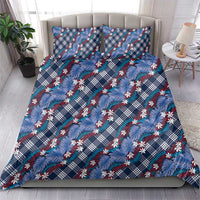 Polynesian Monstera Tiare Floral Bedding Set Royal Blue Tropical Plaid - Polynesian Pride