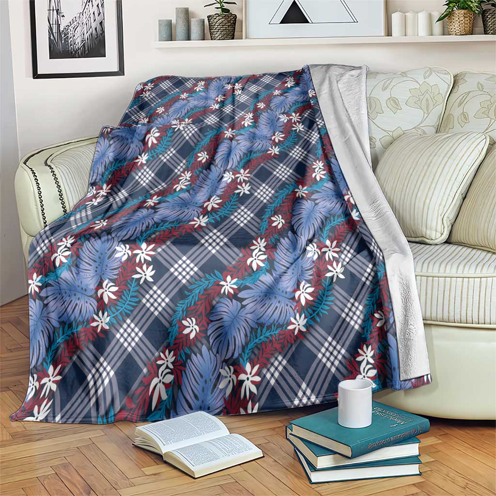Polynesian Monstera Tiare Floral Blanket Royal Blue Tropical Plaid LT01 Blue - Polynesian Pride