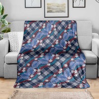 Polynesian Monstera Tiare Floral Blanket Royal Blue Tropical Plaid - Polynesian Pride