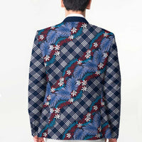 Polynesian Monstera Tiare Floral Blazer Royal Blue Tropical Plaid - Polynesian Pride