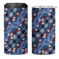 Polynesian Monstera Tiare Floral 4 in 1 Can Cooler Tumbler Royal Blue Tropical Plaid - Polynesian Pride