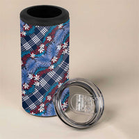 Polynesian Monstera Tiare Floral 4 in 1 Can Cooler Tumbler Royal Blue Tropical Plaid - Polynesian Pride