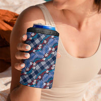 Polynesian Monstera Tiare Floral 4 in 1 Can Cooler Tumbler Royal Blue Tropical Plaid - Polynesian Pride