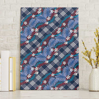 Polynesian Monstera Tiare Floral Canvas Wall Art Royal Blue Tropical Plaid - Polynesian Pride