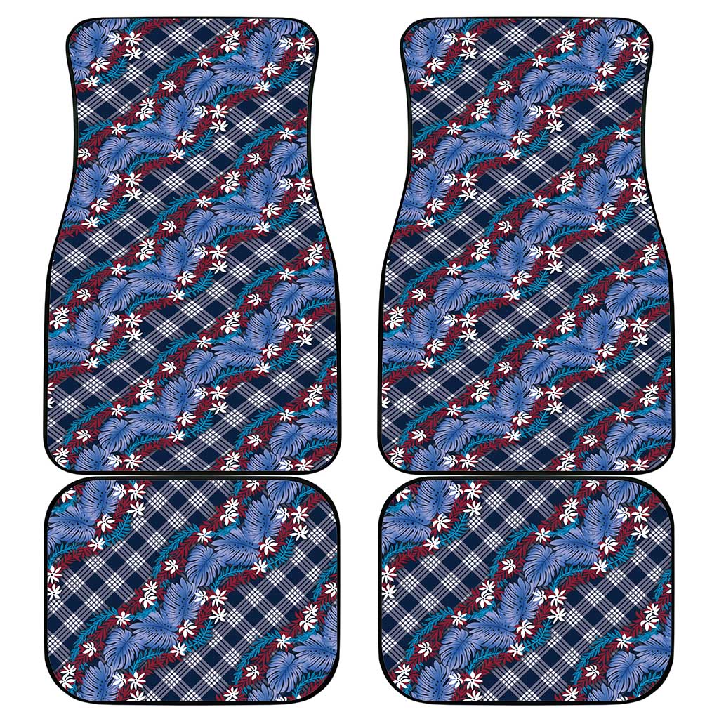 Polynesian Monstera Tiare Floral Car Mats Royal Blue Tropical Plaid - Polynesian Pride