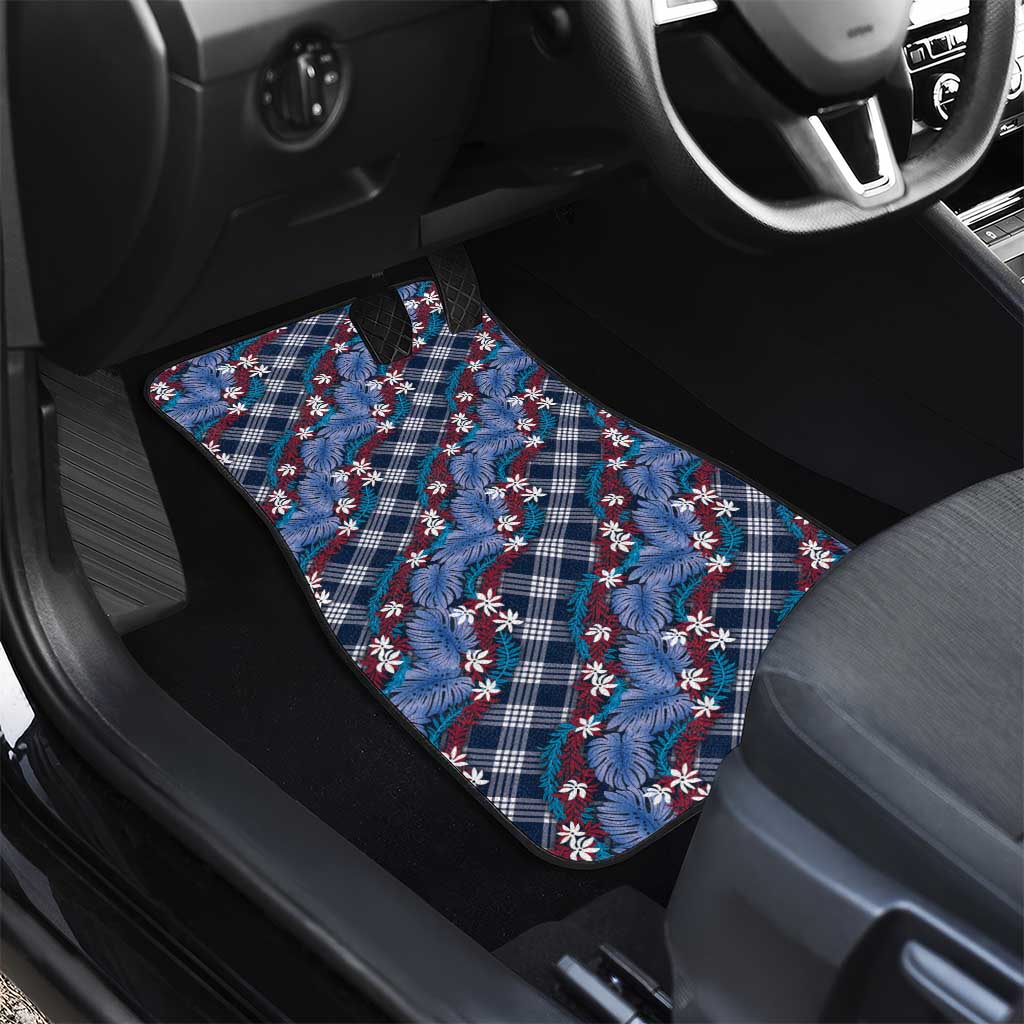 Polynesian Monstera Tiare Floral Car Mats Royal Blue Tropical Plaid - Polynesian Pride