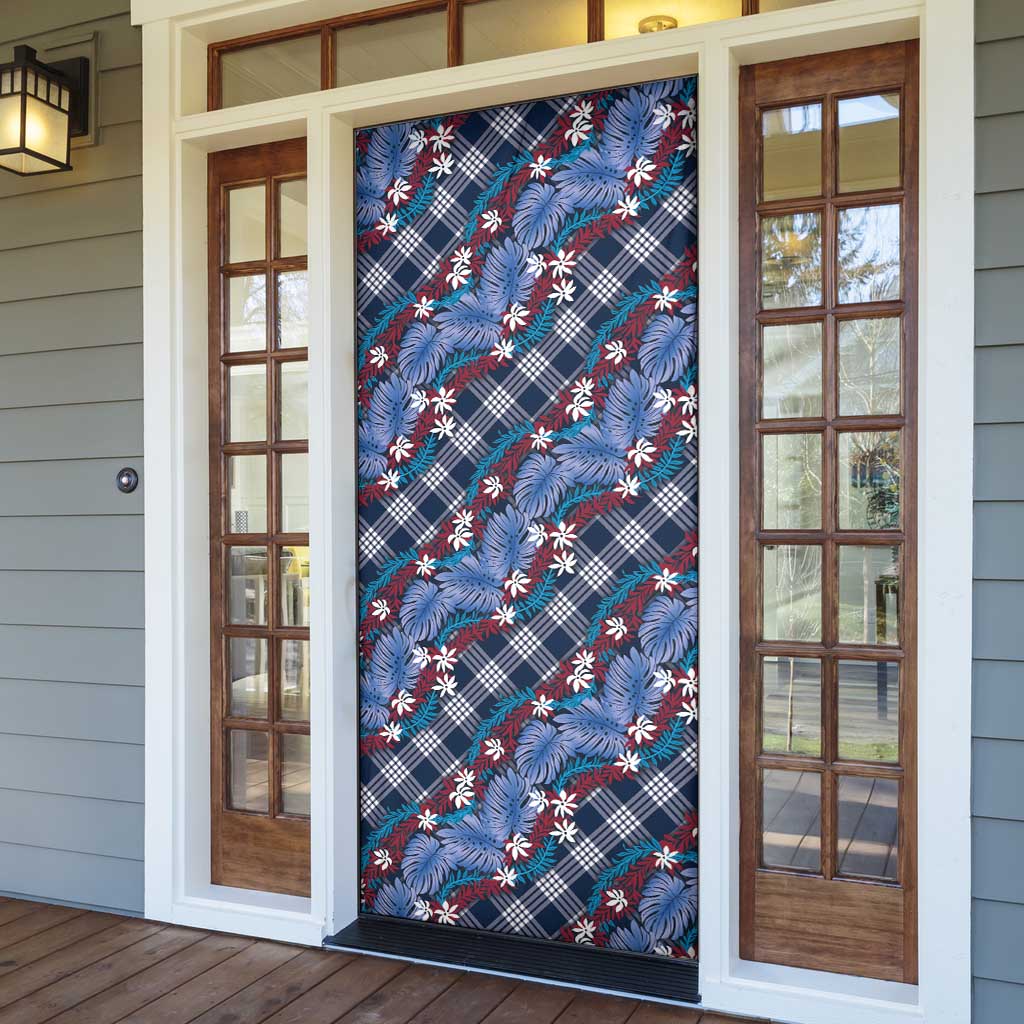 Polynesian Monstera Tiare Floral Door Cover Royal Blue Tropical Plaid - Polynesian Pride