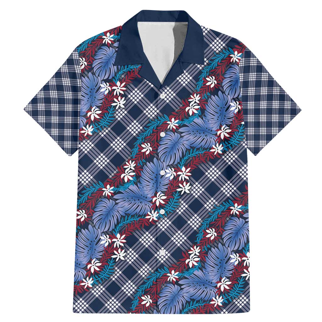 Polynesian Monstera Tiare Floral Family Matching Mermaid Dress and Hawaiian Shirt Royal Blue Tropical Plaid - Polynesian Pride