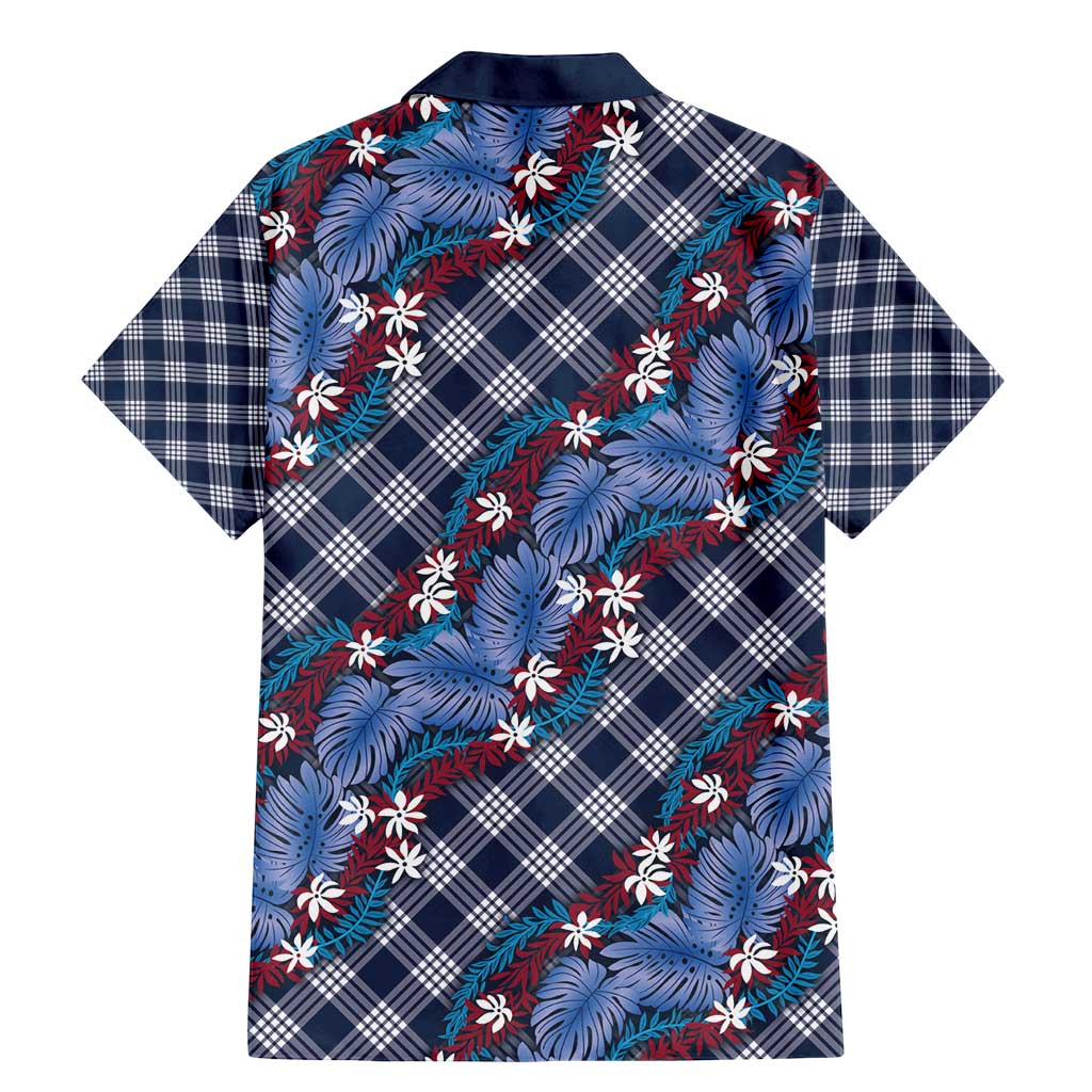 Polynesian Monstera Tiare Floral Family Matching Mermaid Dress and Hawaiian Shirt Royal Blue Tropical Plaid - Polynesian Pride