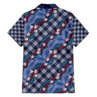 Polynesian Monstera Tiare Floral Family Matching Off The Shoulder Long Sleeve Dress and Hawaiian Shirt Royal Blue Tropical Plaid - Polynesian Pride