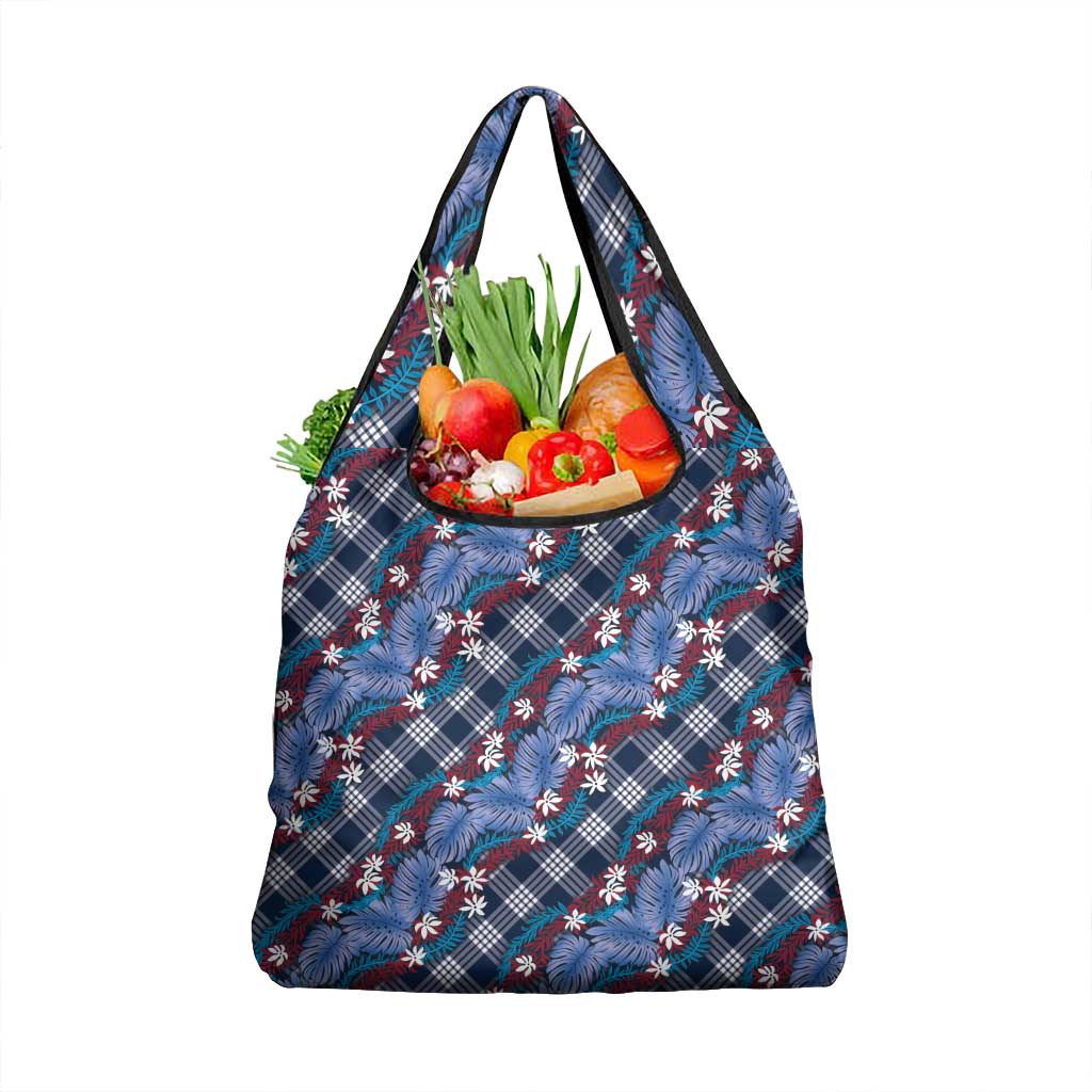 Polynesian Monstera Tiare Floral Grocery Bag Royal Blue Tropical Plaid LT01 1-pack One Size Blue - Polynesian Pride