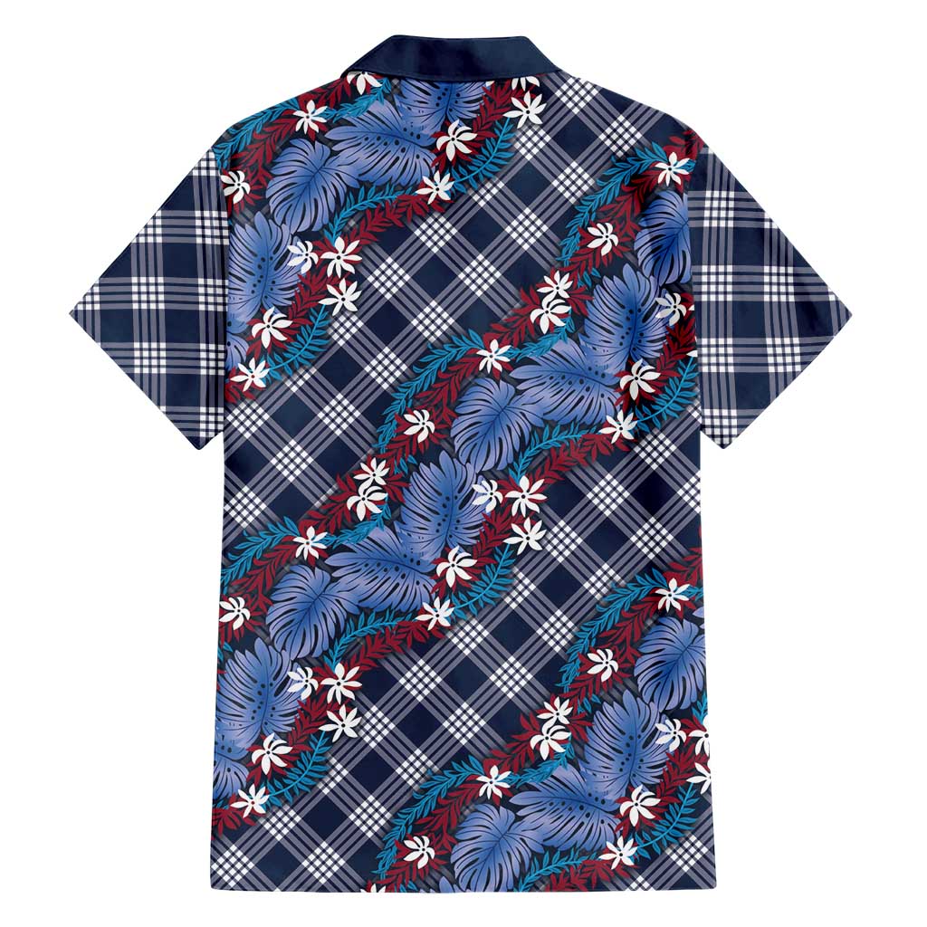 Polynesian Monstera Tiare Floral Hawaiian Shirt Royal Blue Tropical Plaid - Polynesian Pride