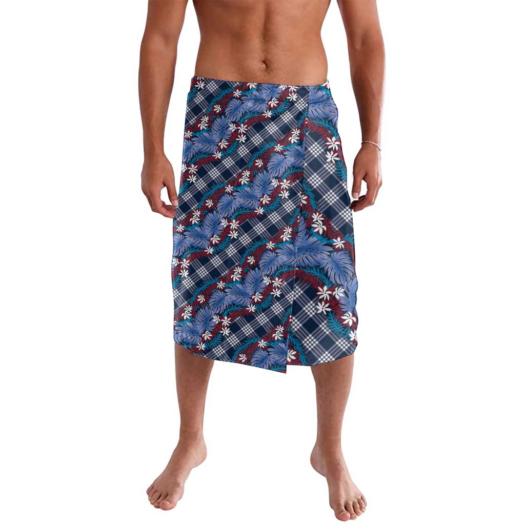 Polynesian Monstera Tiare Floral Lavalava Royal Blue Tropical Plaid LT01 Blue - Polynesian Pride