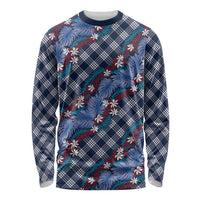 Polynesian Monstera Tiare Floral Long Sleeve Shirt Royal Blue Tropical Plaid - Polynesian Pride