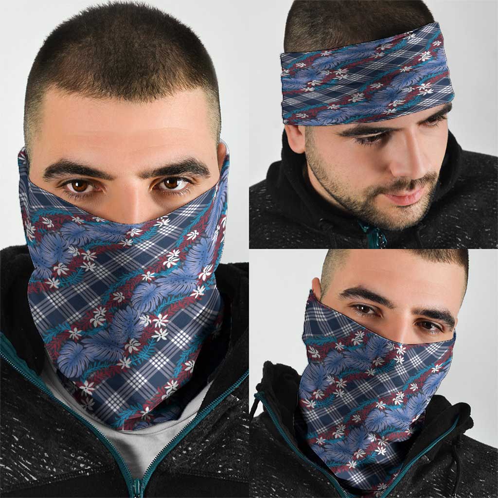 Polynesian Monstera Tiare Floral Neck Gaiter Royal Blue Tropical Plaid - Polynesian Pride