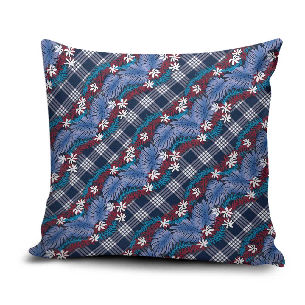 Polynesian Monstera Tiare Floral Pillow Cover Royal Blue Tropical Plaid LT01 Blue - Polynesian Pride