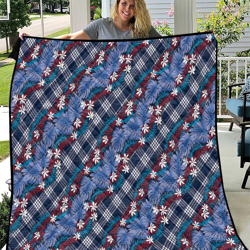 Polynesian Monstera Tiare Floral Quilt Royal Blue Tropical Plaid LT01 Blue - Polynesian Pride