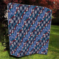 Polynesian Monstera Tiare Floral Quilt Royal Blue Tropical Plaid - Polynesian Pride