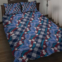 Polynesian Monstera Tiare Floral Quilt Bed Set Royal Blue Tropical Plaid - Polynesian Pride