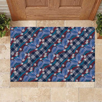 Polynesian Monstera Tiare Floral Rubber Doormat Royal Blue Tropical Plaid - Polynesian Pride