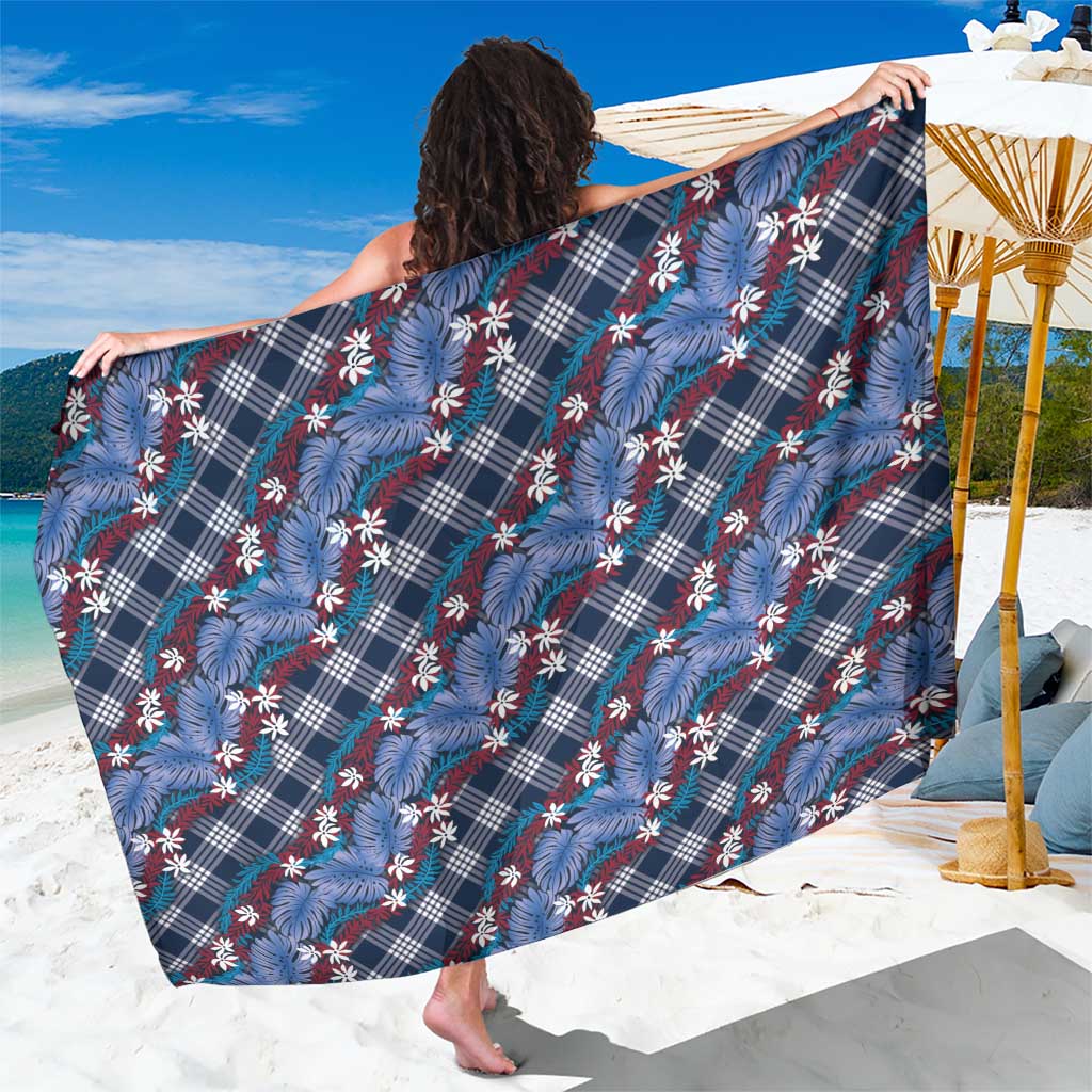 Polynesian Monstera Tiare Floral Sarong Royal Blue Tropical Plaid - Polynesian Pride