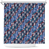 Polynesian Monstera Tiare Floral Shower Curtain Royal Blue Tropical Plaid - Polynesian Pride